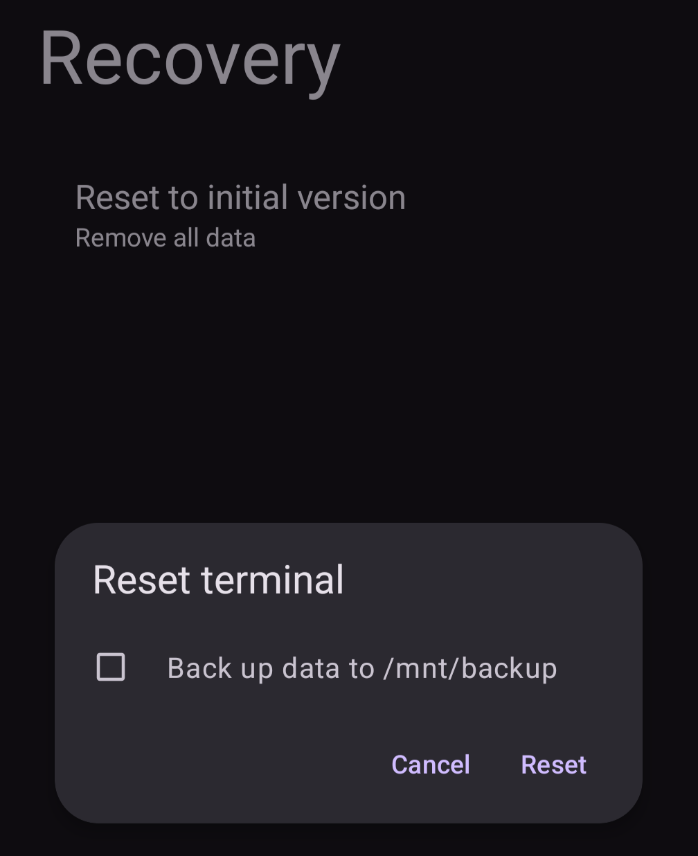 recovery reset